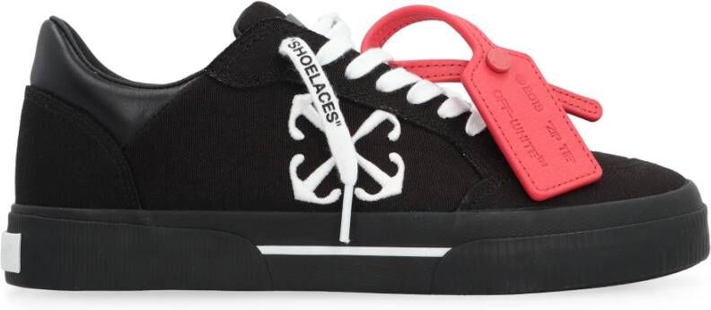 Off White Canvas lage sneakers met leren inzetstuk Black Dames