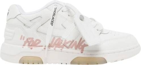 Off White Witte Slim Sneakers met Roze Accents Multicolor Dames