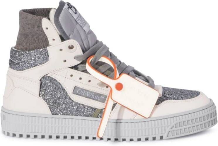 Off White Grijze Glitter Sneakers met Zip Tie Gray Dames