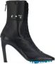 Off White Elegante Zwarte Leren Enkellaarzen Black Dames - Thumbnail 1