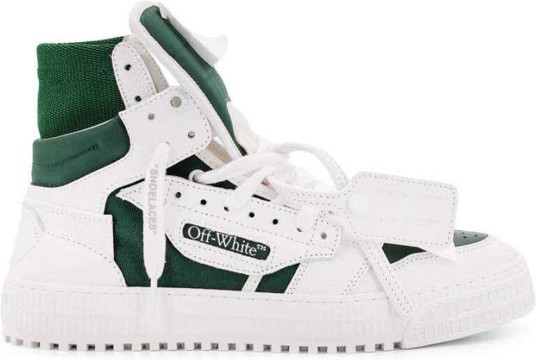 Off White Hoge leren sneakers met stoffen inzetstukken Green Heren