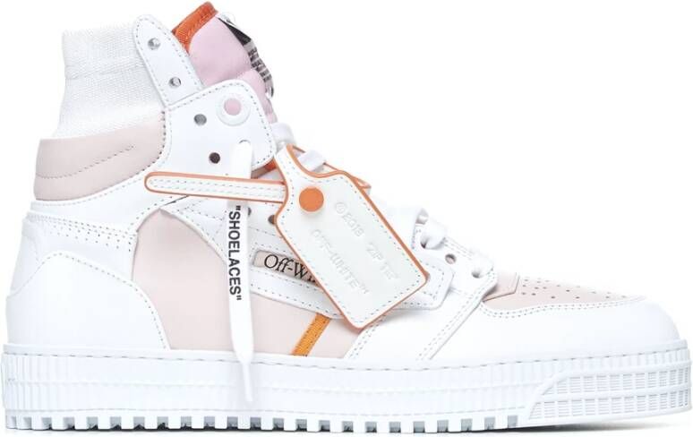 Off White Hoge Top Leren Sneakers in Wit Roze Oranje Multicolor Dames