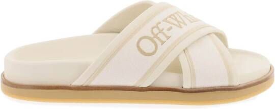 Off White Leren slides met geborduurd logo Beige Dames