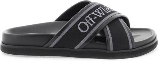 Off White Leren Slides met Geborduurd Logo Black Heren