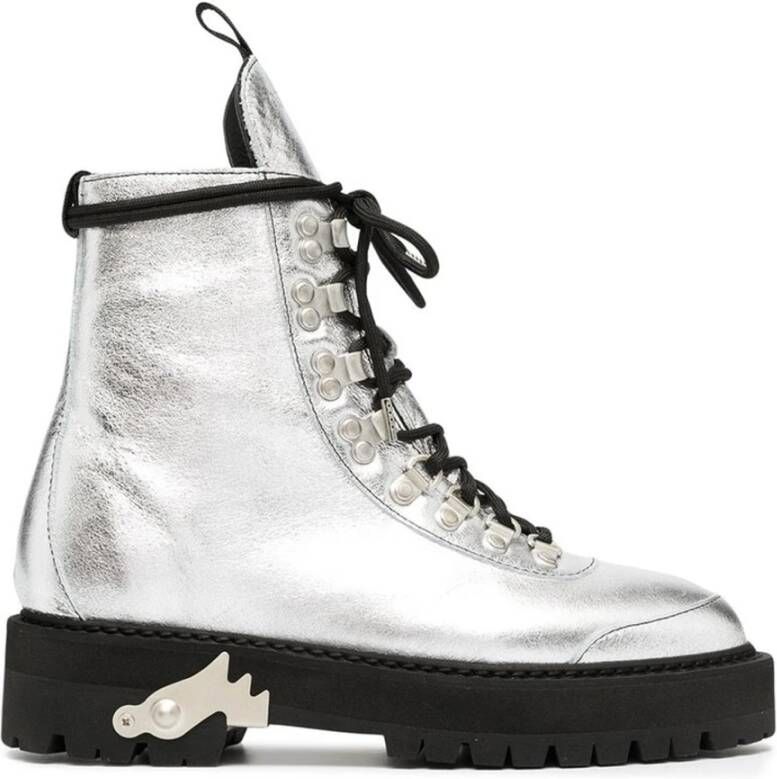 Off White Metallic Finish Enkellaarzen Gray Dames