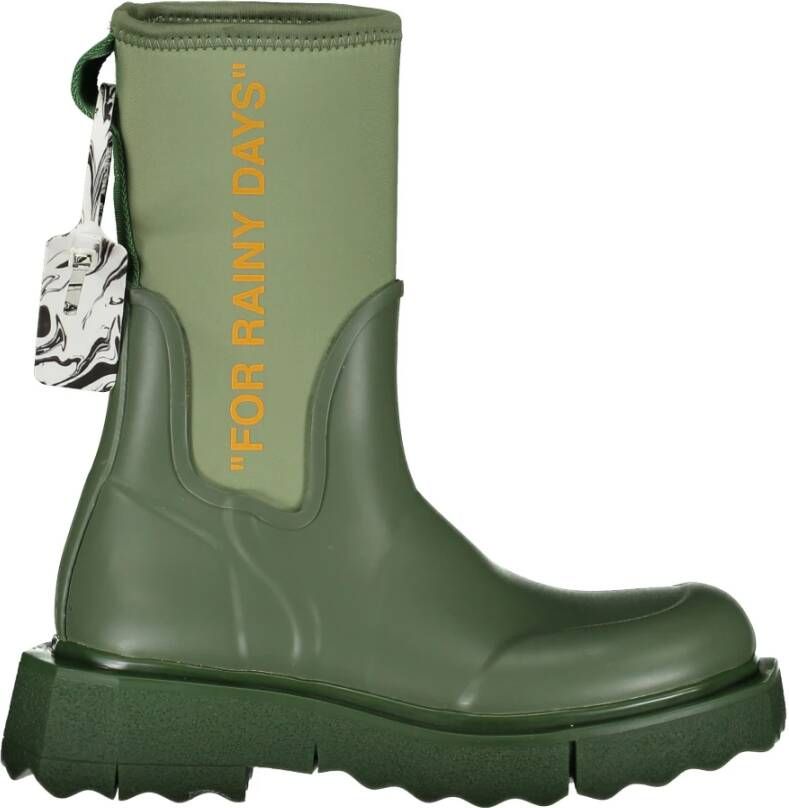 Off White Neopreen regenlaarzen met achterlogo Green Dames