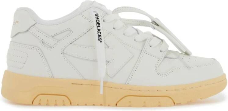 Off White Pijl Leren Sneakers met Gouden Logo White Dames