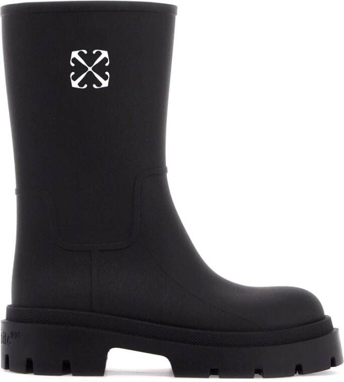 Off White Pijl Regenlaarzen PVC Logo Print Black Dames