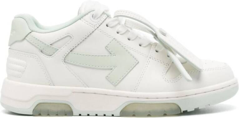 Off White Platte Vetersneakers Mintgroen White Dames