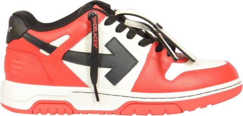 Off White Rood Zwart Leren Sneakers Orange Heren