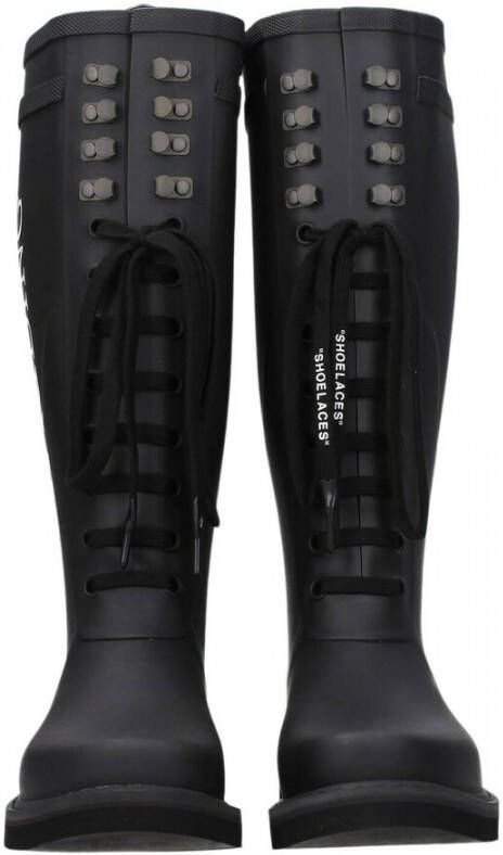 Off White Slogan Print Rubber Boots Zwart Dames