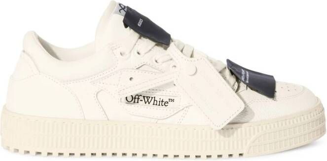 Off White Witte Vetersneaker met Geribbelde Zool White Heren