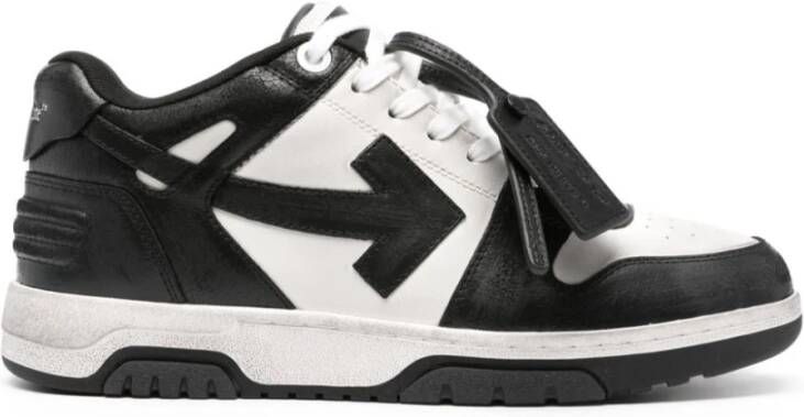 Off White Zwarte Distressed Leren Sneakers Black Heren