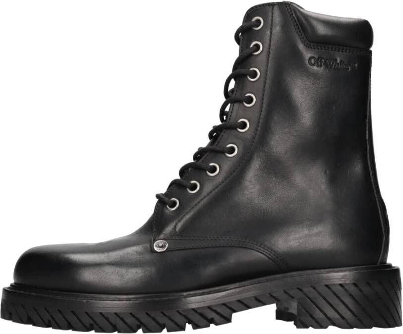 Off White Zwarte Leren Veterschoenen Black Heren