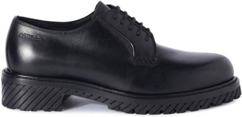 Off White Zwarte Leren Derby Schoenen Black Heren