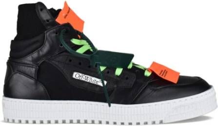 Off White Zwarte Leren en Canvas Sneakers Black Heren