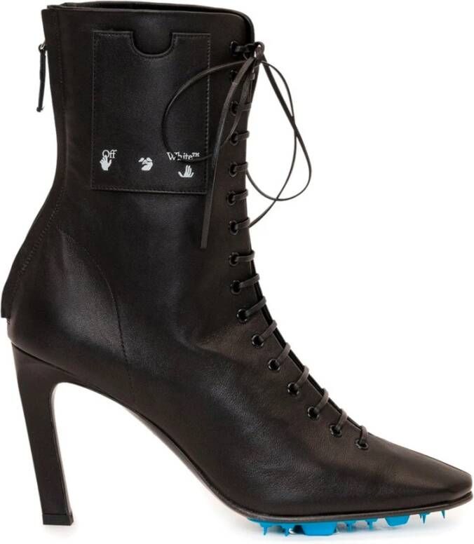 Off White Zwarte Leren Enkellaarzen Ss22 Black Dames