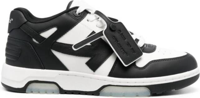 Off White Zwarte leren sneakers met pijlenmotief Black Heren