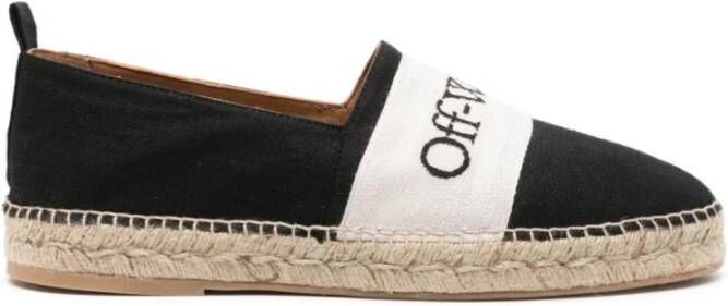 Off White Zwarte Linnen Logo-Geborduurde Instappers Multicolor Heren