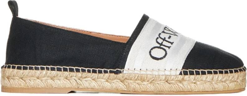 Off White Zwarte Linnen Platte Schoenen Black Dames