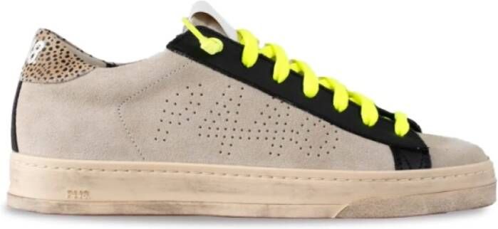 P448 Beige Sneakers met Zwarte Details en Fluorescerende Veters Beige Dames