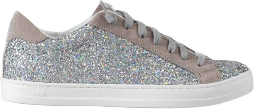 P448 Glitter Zilver Sneakers met Grijze Details Gray Dames