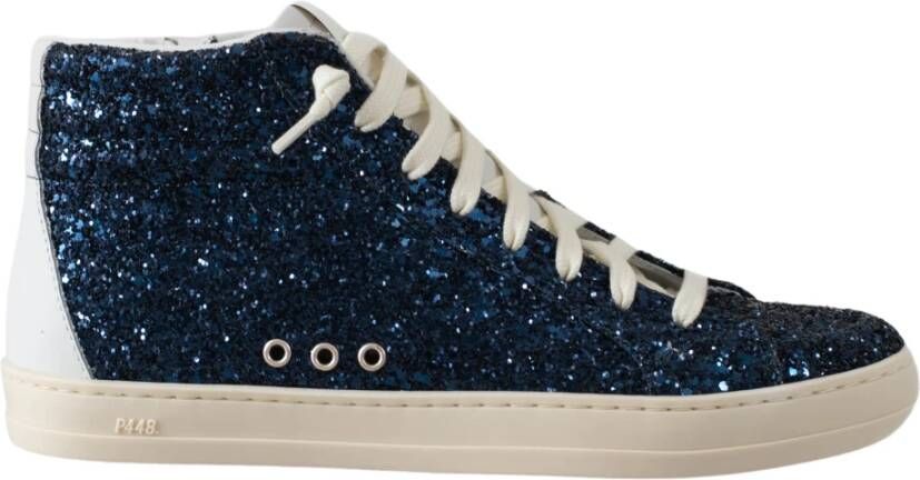 P448 Hoge-top Skate Schoenen Blauwe Glitter Blue Dames