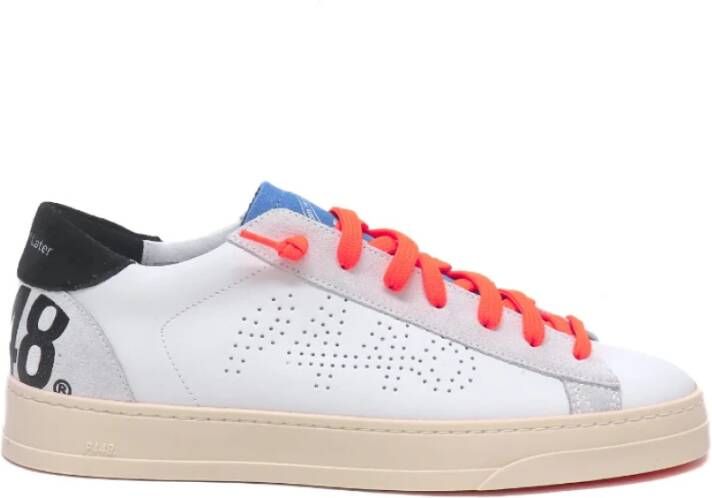 P448 Witte leren sneakers met neonaccenten Multicolor Heren