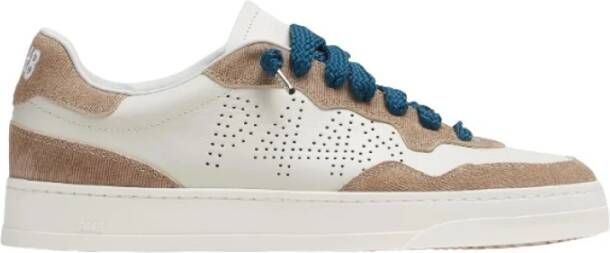 P448 Sneakers van crèmekleurig leer met taupe details Multicolor Heren