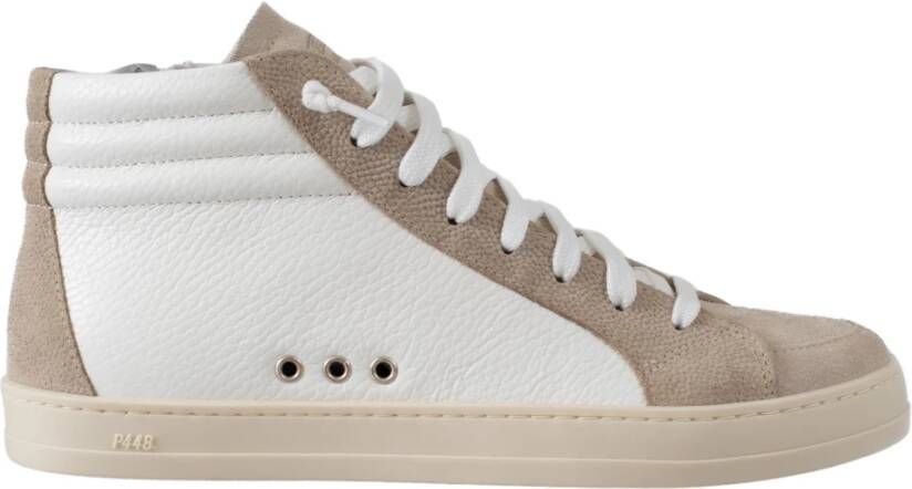 P448 Witte leren skatesneaker met rits Beige Dames