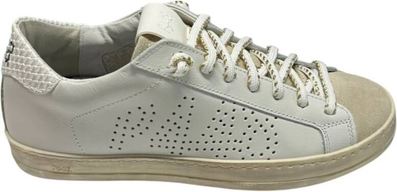 P448 Witte Leren Sneakers Handgemaakte Zool Beige Dames