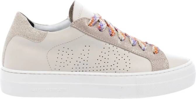 P448 Witte Leren Sneakers met Glitterdetails Multicolor Dames