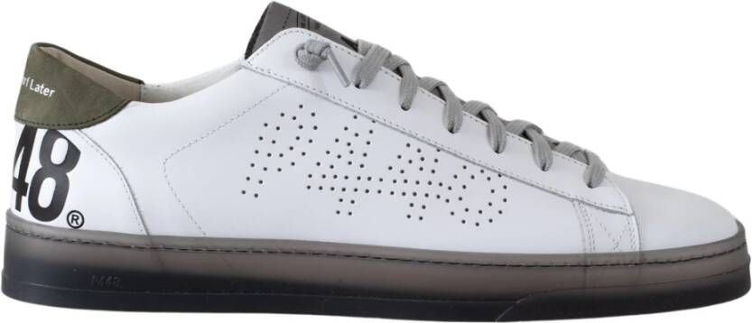 P448 Witte Leren Sneakers met Groene Details White Heren