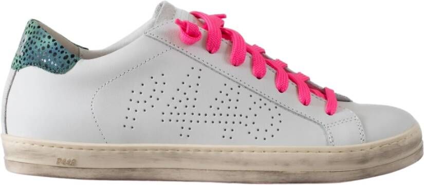 P448 Witte Leren Sneakers met Roze Details White Dames