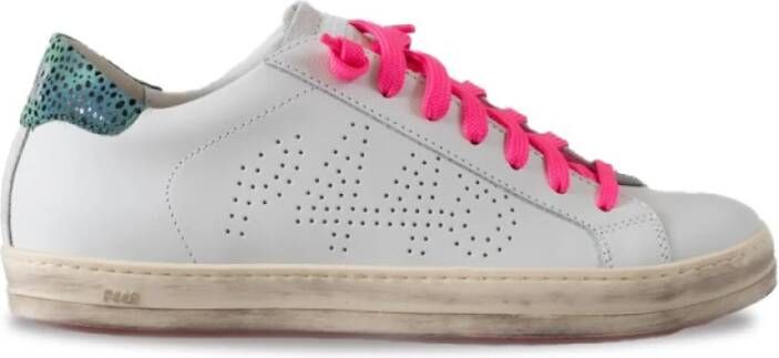 P448 Witte sneakers met mint hiel en fuchsia veters White Dames