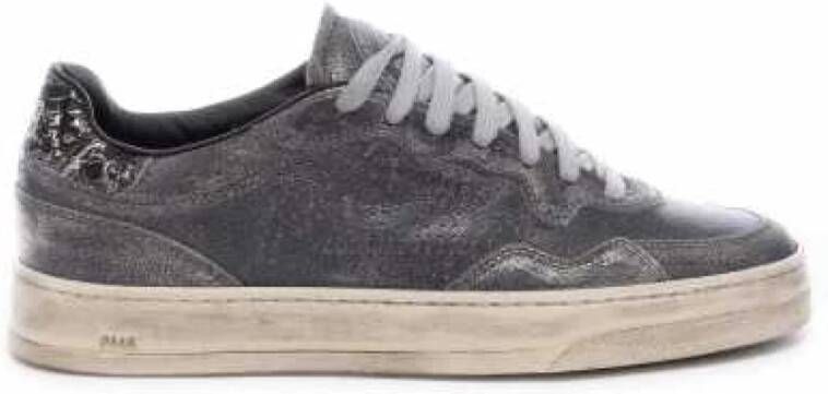 P448 Zwarte Metallic Leren Sneakers Bali Washed Stone Black Dames