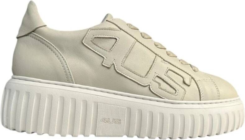 Paciotti Beige Leren Sneakers met Maxi Patch Logo Beige Dames