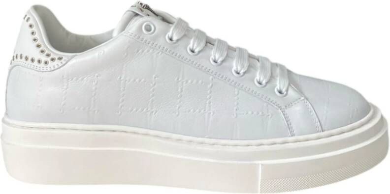 Paciotti Witte leren sneaker met dolkprint White Heren