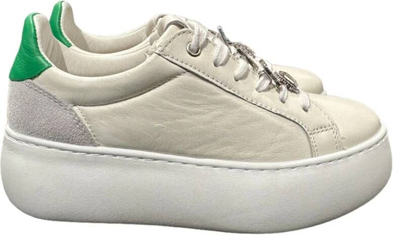 Paciotti Witte Leren Sneakers met Groene Inzet White Dames