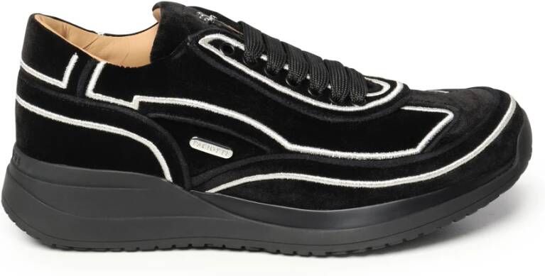 Paciotti Zwarte Fluwelen Vetersneakers Black Dames