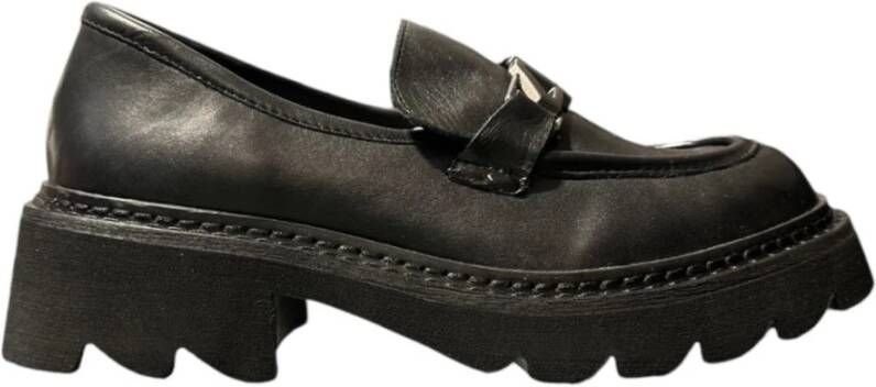 Paciotti Zwarte leren mocassin met metalen logo Black Dames