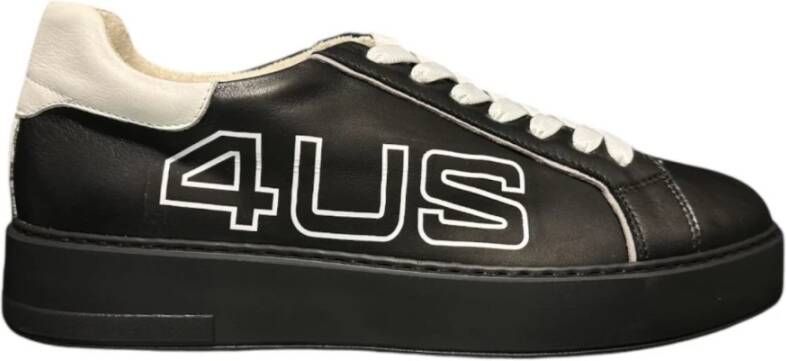 Paciotti Zwarte leren sneaker met wit logo lettering Black Heren