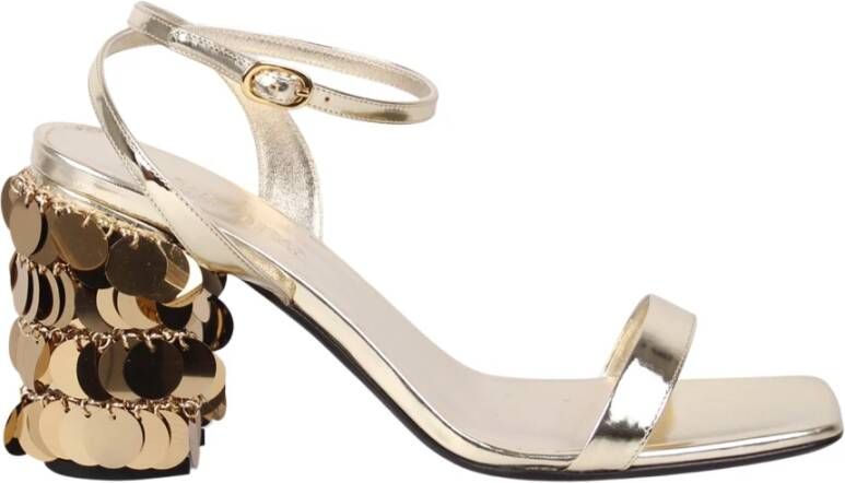 Paco Rabanne Gouden Paillet Hak Sandalen Yellow Dames