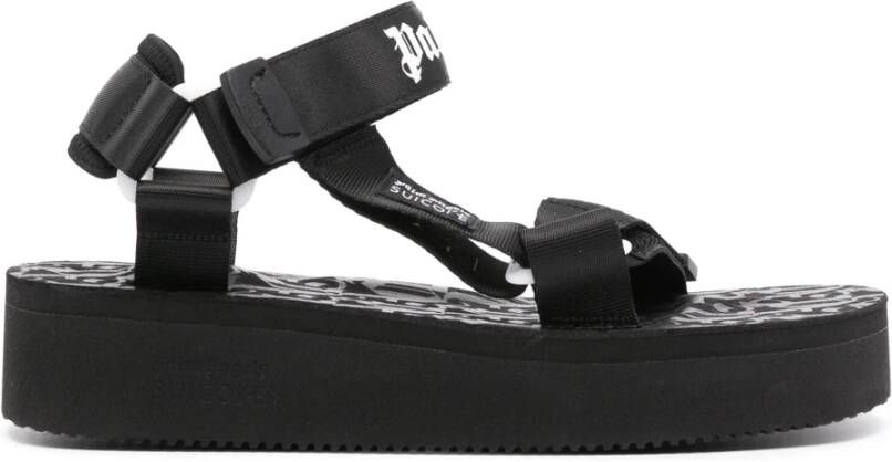 Palm Angels Zwarte Stoffen Plateau Sandalen Black Dames