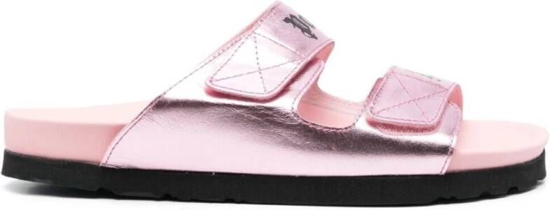 Palm Angels Roze Leren Sandalen met Klittenbandsluiting Pink Dames