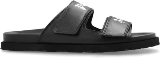 Palm Angels Leren slippers met logo Black Dames