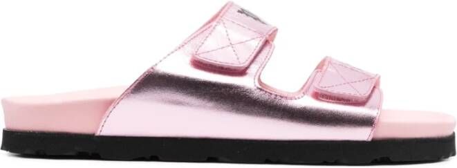 Palm Angels Roze Metallic Kalfsleren Platte Sandalen Roze Dames