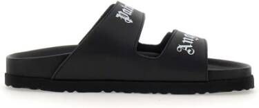 Palm Angels Zwarte Leren Sliders met Dubbele Touch Strap Black