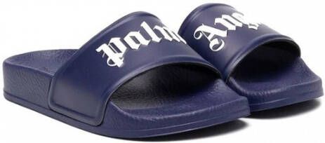 Palm Angels Kids Slippers met logoprint Blauw