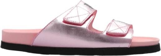 Palm Angels Roze Leren Sandalen met Klittenbandsluiting Pink Dames